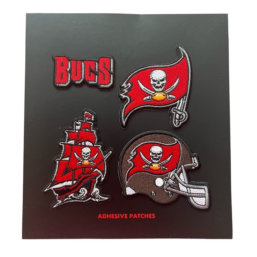 Tampa Bay Buccaneers Bucs Ship Helmet Flag Logo Adhesive Patches Pack of 4 NEW - Picture 4 of 9